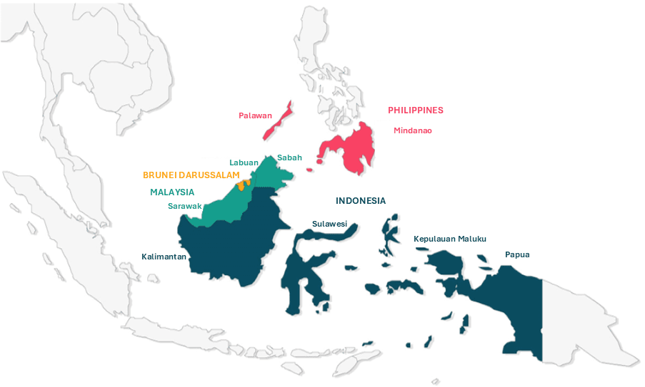 BIMP-EAGA Region Map showing Brunei, Indonesia, Malaysia, and Philippines
